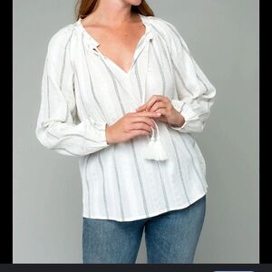 Lovestitch White Crescent Moon Peasant Top Blouse Relaxed Fit w/Glitter Threads